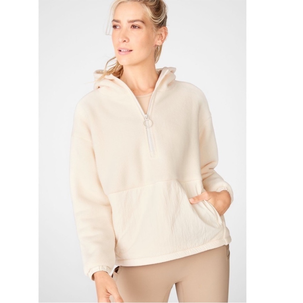 Fabletics Women's Lotta Sherpa Jacket Half-Zip Cream Ivory Hooded pullover